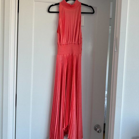 A.L.C. Renzo Asymmetrical Halter Pleated Midi Dress SZ 00 Maillot Smocked - Picture 5 of 12